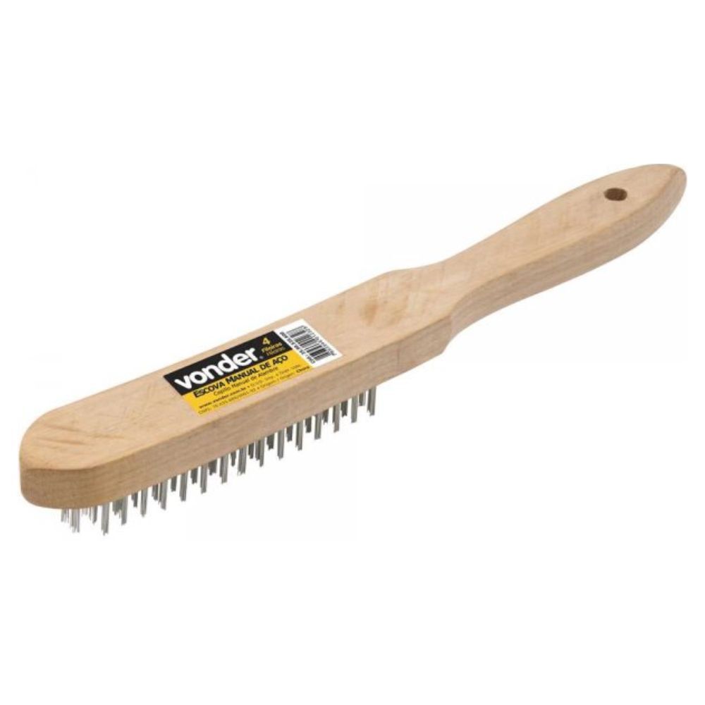 Escova Manual com Cerdas de A&ccedil;o 4 Fileiras com Cabo de Madeira Vonder